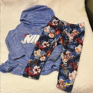 Nike Toddler Blue and Floral Hooded shirt and Leggings Set